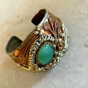Vintage artisan brutalist cuff in mixed metals